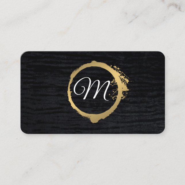 Faux Metallic Gold Velvet Black with Monogram Business Card (Front)