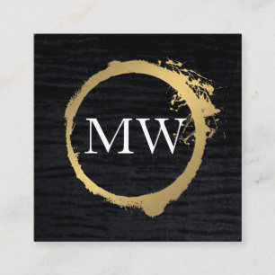 Faux Metallic Gold Velvet Black with Monogram Square Business Card
