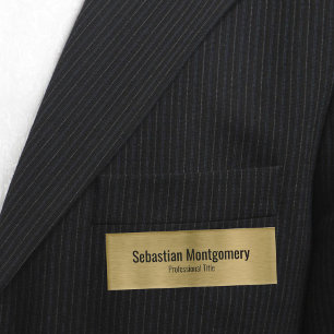 Faux Metallic Professional Brushed Gold Black Text Name Tag