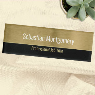 Faux Metallic Professional Brushed Gold Template Name Tag