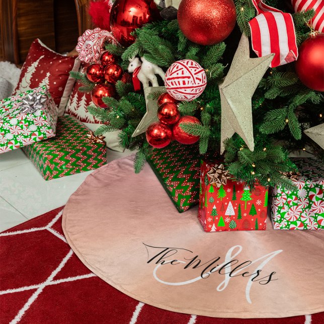 Faux Metallic Rose Gold Gradient Family Monogram Brushed Polyester Tree Skirt (Faux Metallic Rose Gold Gradient Family Monogram Brushed Polyester Tree Skirt)