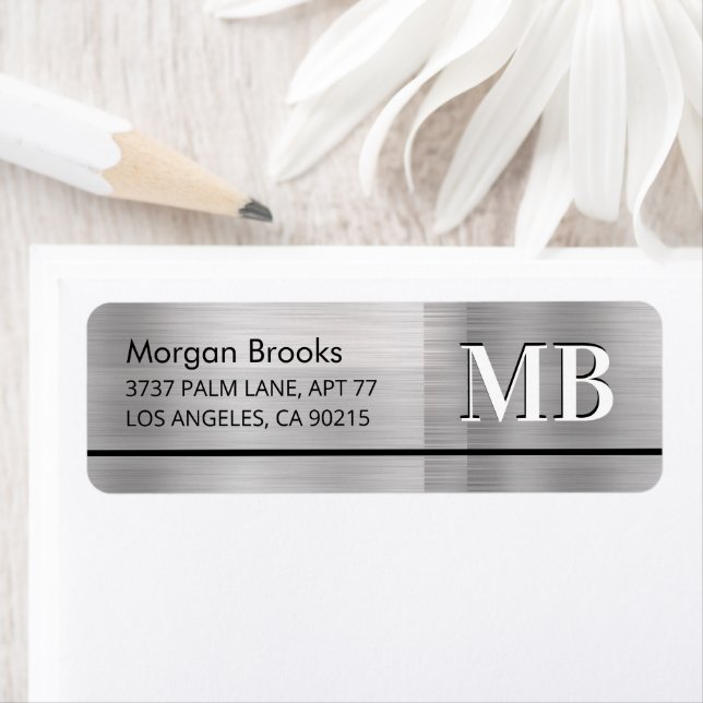 Faux Metallic Silver Name Address & Large Monogram (Insitu)