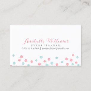 Faux Mint and Pink Glitter Confetti Dots Business Card