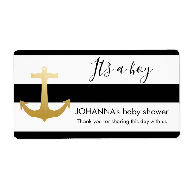 Faux Nautique Gold Foil Ancre Bouteille d'eau Favo (Devant)
