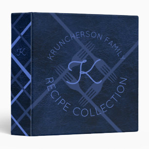 Faux navy blue leather monogram cookbook recipe 3 binder