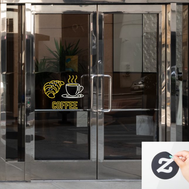 Faux Neon Coffee and Croissant Sign Window Cling (Office Door)