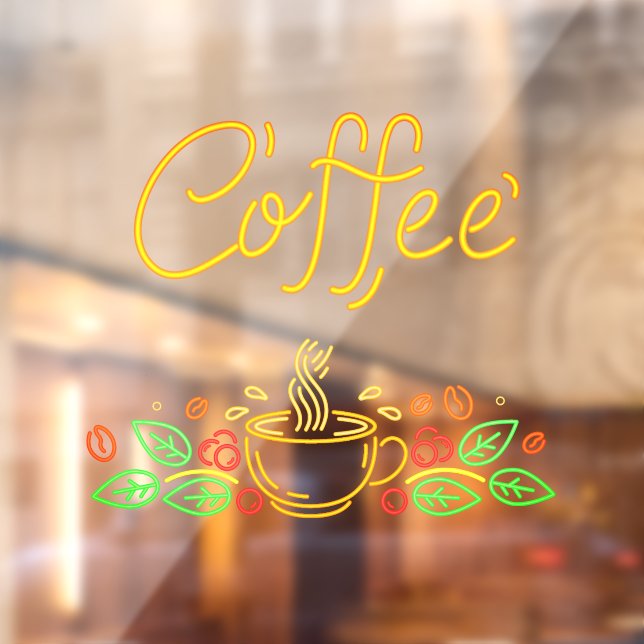 Faux Neon Coffee Beans Leaves Café Shop Window Cling (Sheet 2)