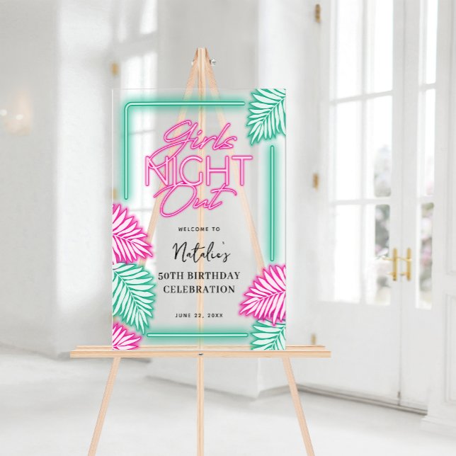 Faux Neon Girls Night Out Anniversaire Bienvenue (Modern Faux Neon Girls Night Out Birthday Welcome Acrylic Sign)