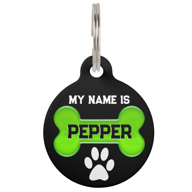 Faux Neon Green Bone | Personalize  Pet Tag (Front)