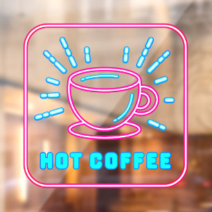 Faux Neon Hot Coffee Window Cling