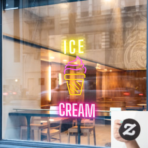 Faux Neon Ice Cream Cone Business  Window Cling