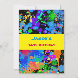 Faux Neon, Paint Splatter, Birthday Invitation