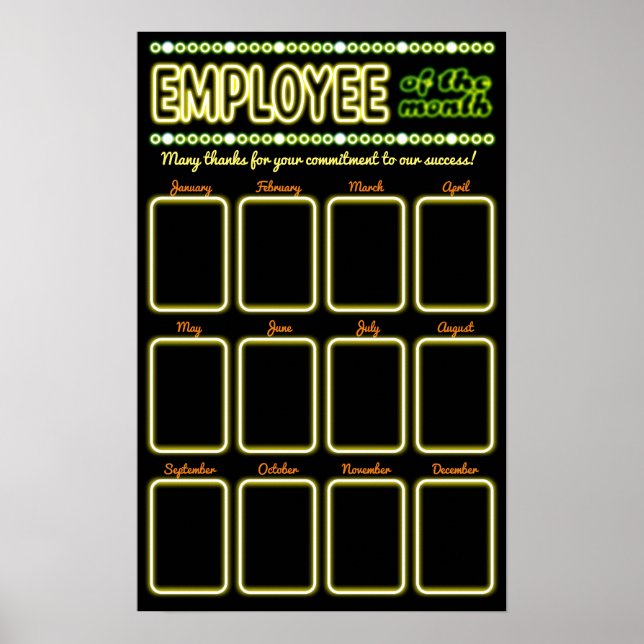 Faux neon photo employee of the month display post poster (Front)