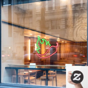 Faux Neon Red Chili Pepper Green Flame Window Cling