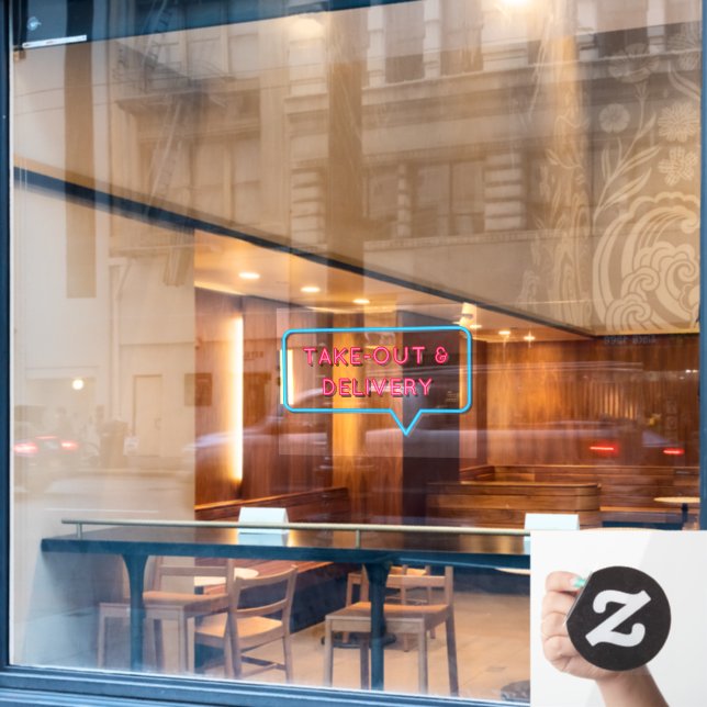 Faux Neon Take Out and Delivery Restaurant Front Window Cling (Cafe Window)