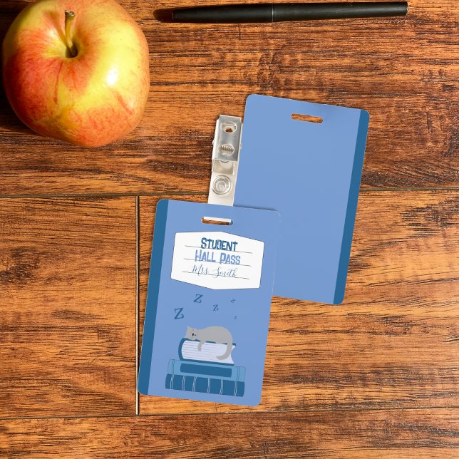 Faux Notebook Blue Student Hall Pass Badge (Faux notebook blue student hall pass badge .)