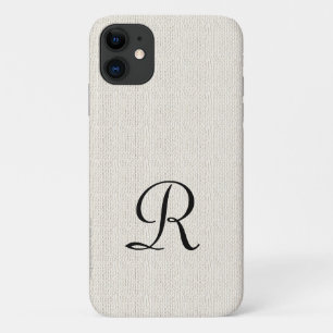 Faux Off White Burlap Custom Rustic Monogram iPhone 11 Case