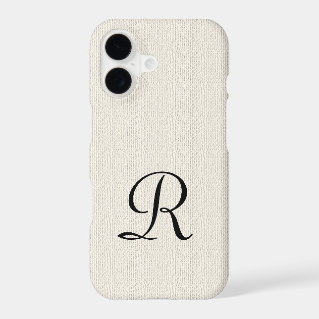 Faux Off White Burlap Minimalist Rustic Monogram (Back)