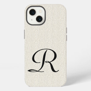 Faux Off White Rustic Burlap Monogram iPhone 13 Case