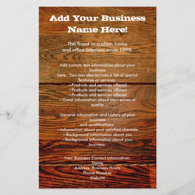 Faux Oiled Wood Plank Personalized Custom Flyer (Front)