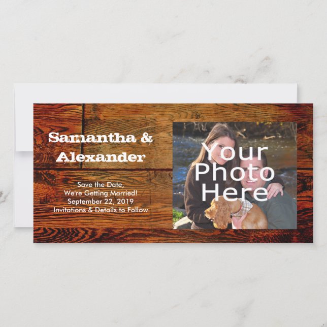 Faux Oiled Wood Plank Personalized Custom Save The Date (Front)