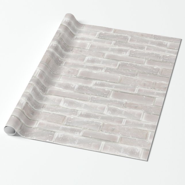 Faux Old White Brick Wall Wrapping Paper (Unrolled)