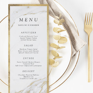 Faux or feuille marbre luxe moderne menu mariage