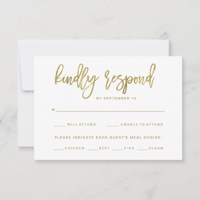 Faux or typographie dorée | Choix de menu RSVP (Devant)