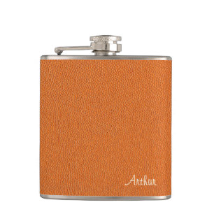 Faux Orange Leather Hip Flask