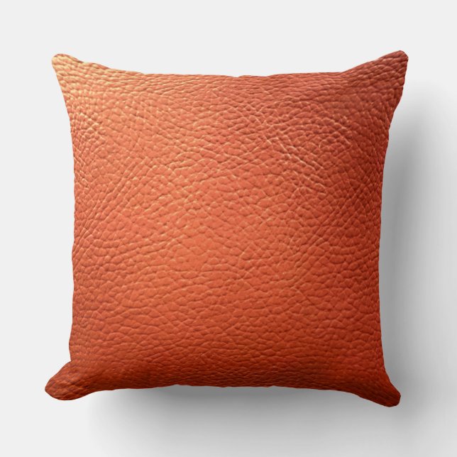 Faux Orange Leather Throw Pillow (Front)