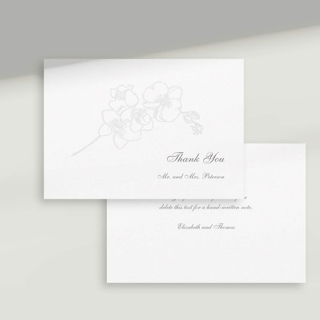 Faux Orchidées Embossées Merci Mariage officiel (formal wedding thank you card faux embossed orchid floral classic traditional calligraphy)