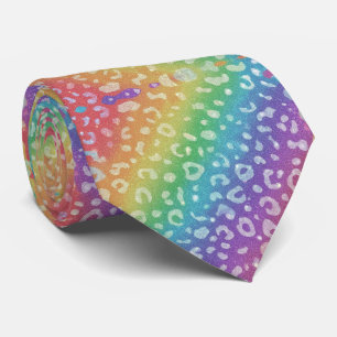 Faux Pailleté Imprimé Léopard Arc-en-Ciel Cravate
