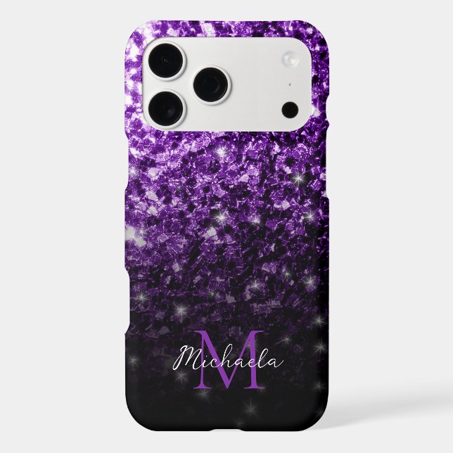 Faux paillettes violet foncé bling Monogramme (Verso)