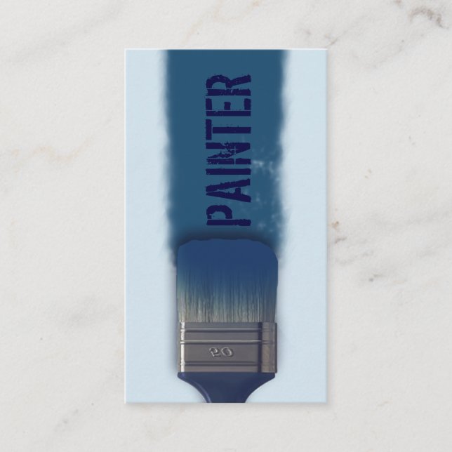 Faux paint brush trace cover blue monotone business card (Front)