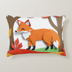 Faux Papercraft Fox Picture Cute Animal Accent Pillow