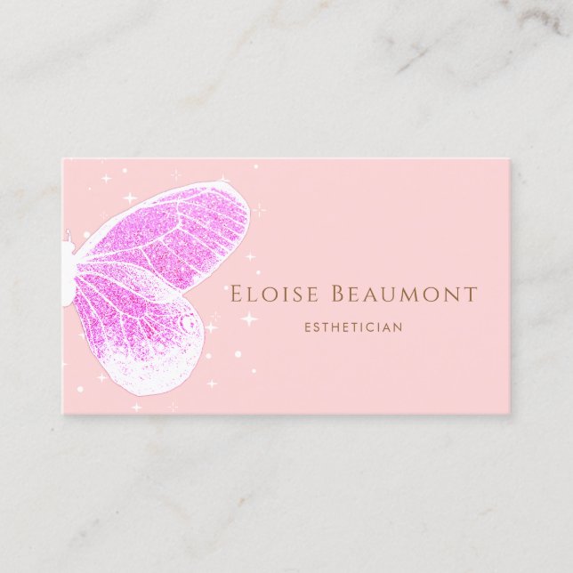 Faux Parties scintillant rose papillon Carte de vi (Devant)