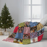 Faux Patchwork 15 Photo Collage Family Christmas Fleece Blanket<br><div class="desc">This fun faux patchwork quilt design was created using my nostalgic classic Christmas collection of patterns and illustrations each designed to coordinate perfectly for a modern, bold holiday look. Patterns include a green gingham plaid, holly and berries on pink, pink polk dots on red, Santa and red poinsettias on blue,...</div>