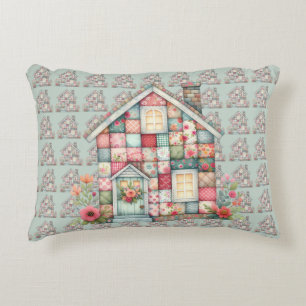 Faux Patchwork Cottagecore Floral House Accent Pillow
