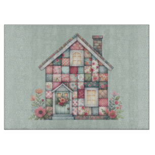 Faux Patchwork Cottagecore Floral House Cutting Board