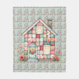 Faux Patchwork Cottagecore Floral House Fleece Blanket