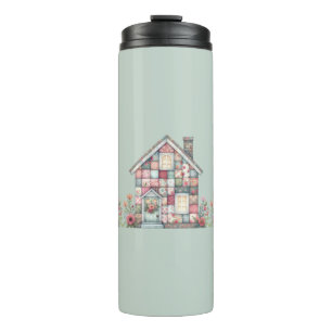 Faux Patchwork Cottagecore Floral House Thermal Tumbler