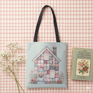 Faux Patchwork Cottagecore Floral House Tote Bag