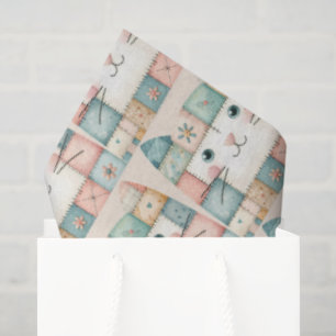 Faux Patchwork Pastel Cottage Kitty Face Tissue Paper