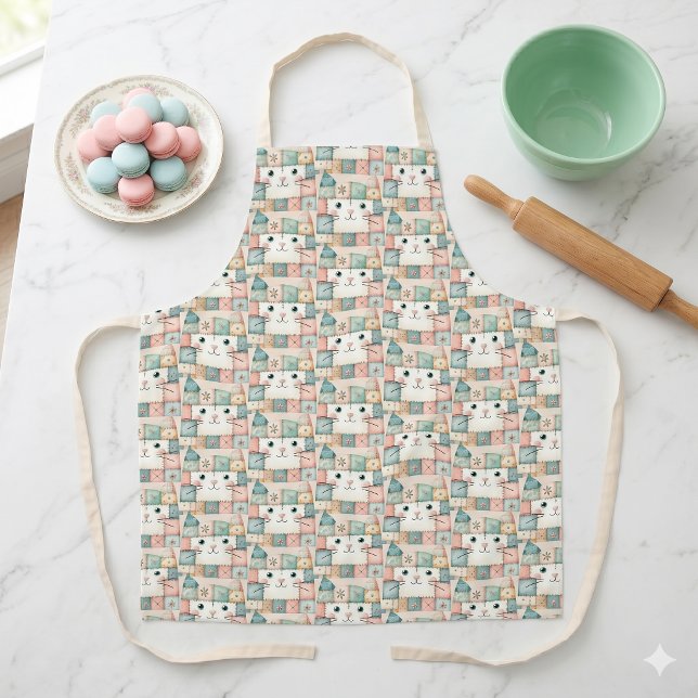 Faux Patchwork Pastel Kitty Cottage Apron (Faux Patchwork Pastel Kitty Cottage Apron)
