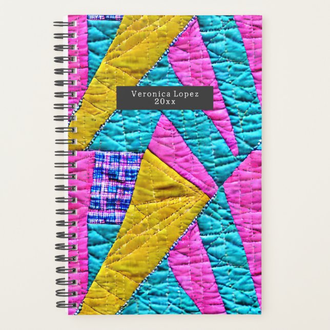 Faux Patchwork Quilt Boho Folk Art Inspired  Planner (Front)
