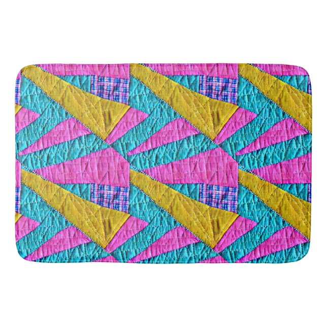 Faux Patchwork Quilt Inspired Boho Bath Mat (Front)