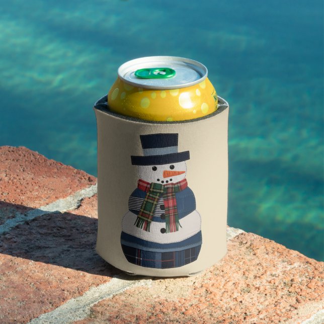 Faux Patchwork Snowman Holiday Xmas Can Cooler (In Situ Pool)