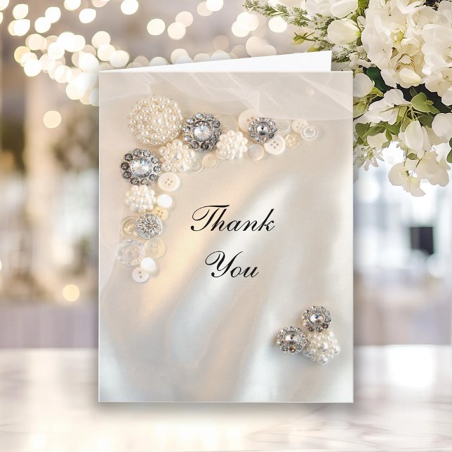 Faux Pearl and Diamond Buttons Thank You Vertical Card (Creator Uploaded)