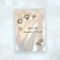 Faux Pearl and Diamond Buttons Wedding Thank You