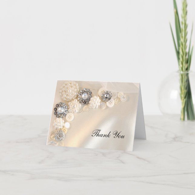 Faux Pearl Diamond Button Bridesmaid Thank You Card (Front)